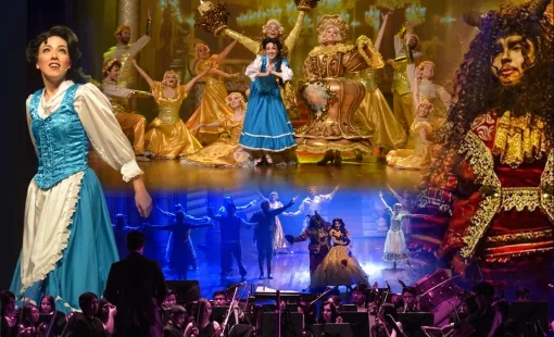 <think>

Cartaz do show A Bela e a Fera Symphonic em São Paulo.