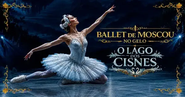 Bailarinos do Ballet de Moscou encenam O Lago dos Cisnes sobre o gelo, em São Paulo.
