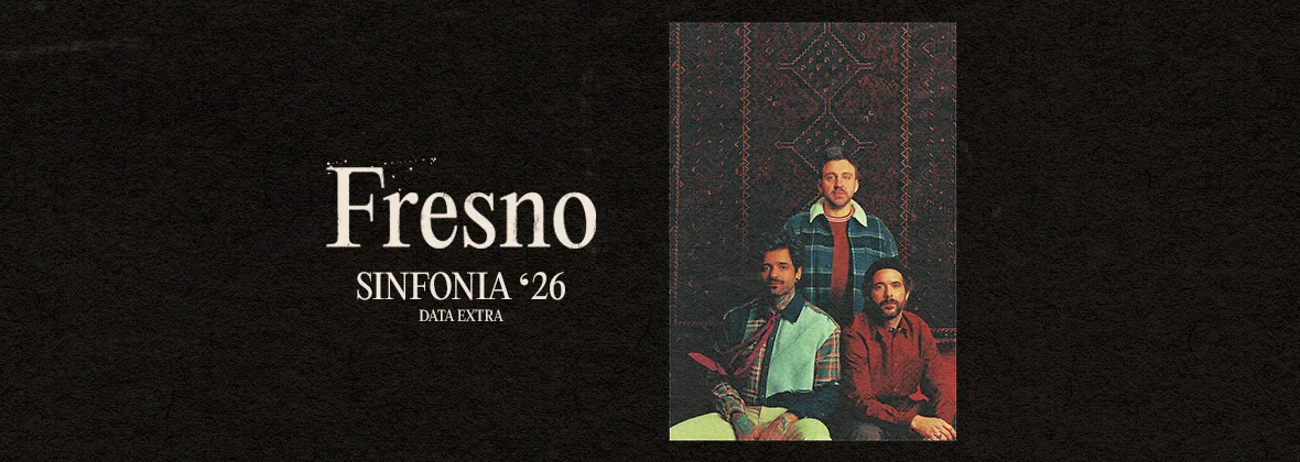 Palco iluminado com a banda Fresno apresentando o show Sinfonia'26 em São Paulo.