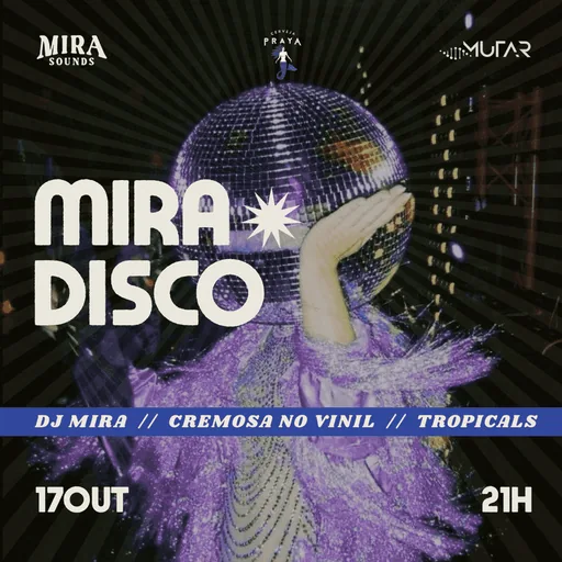 Fachada da Mira Disco em São Paulo, com letreiro luminoso e estética retrô de discoteca.