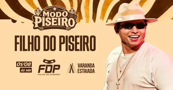 Two musicians, Modo Piseiro and Filho do Piseiro, performing on stage in São Paulo.