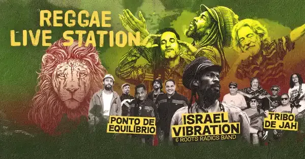 Palco com bandas Reggae Live Station, Ponto de Equilíbrio, Israel Vibration e Tribo de Jah em show em São Paulo.