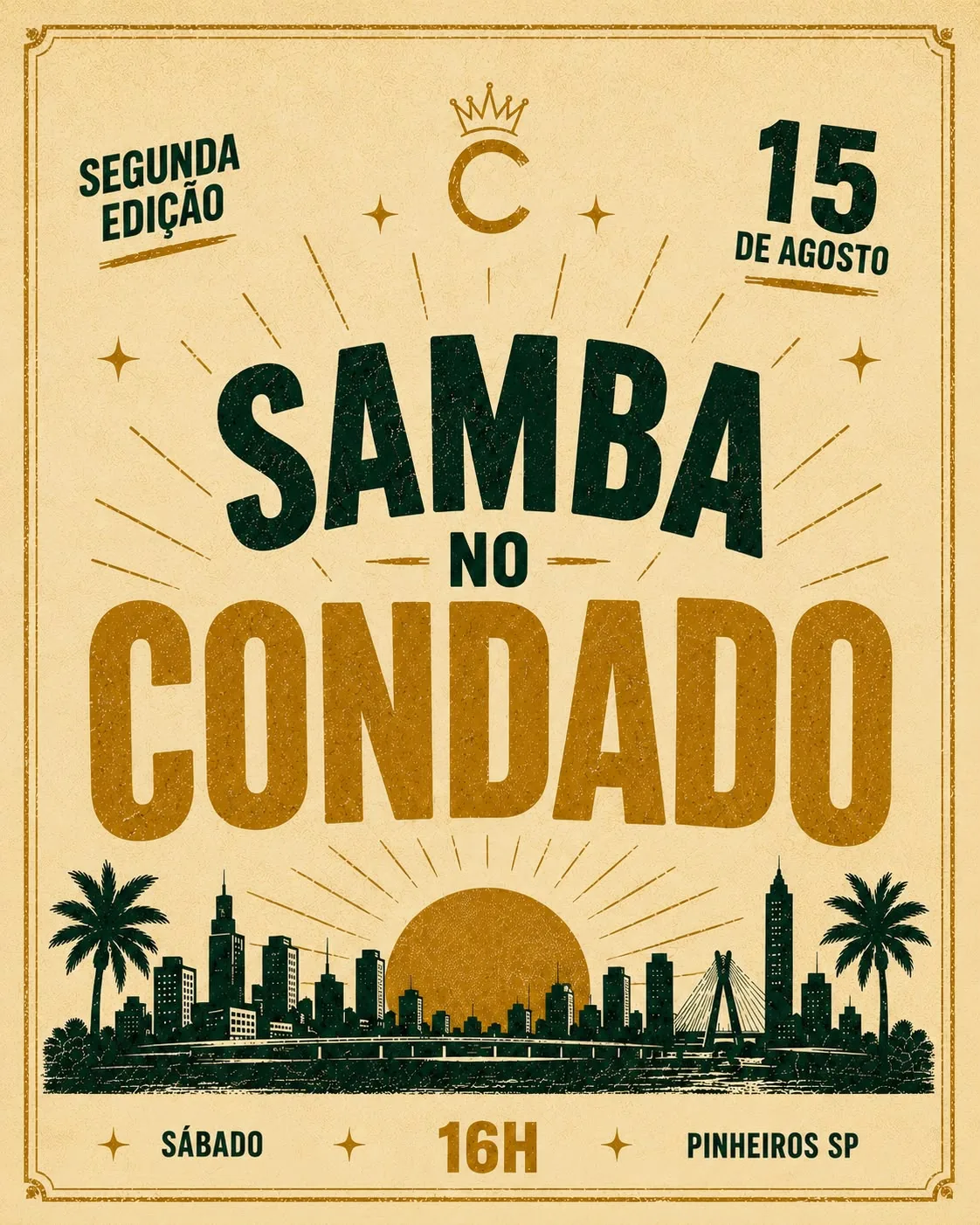 Pessoas dançando e tocando instrumentos em um evento de samba ao ar livre no Samba do Condado, em São Paulo.
